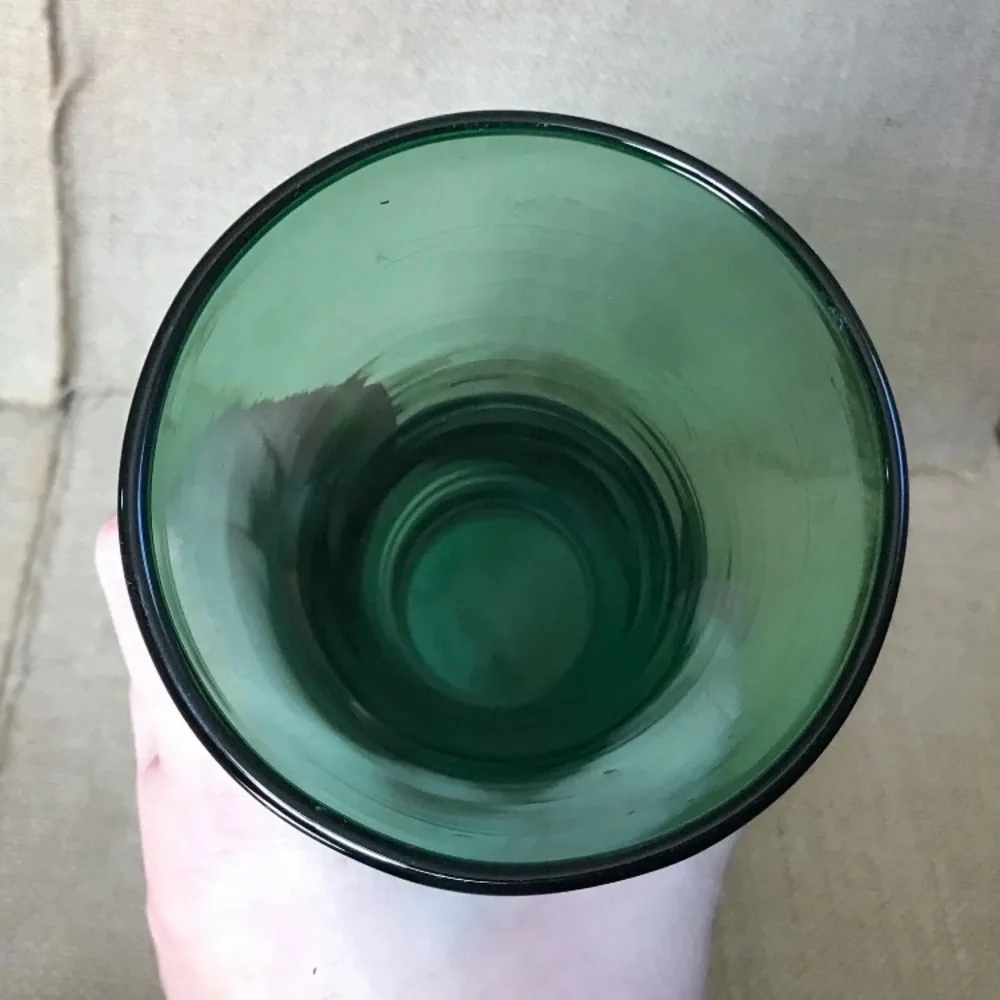 Tall Green Handblown Glass Hourglass Fluted Vase  10 1/2 Inches Goblin Core